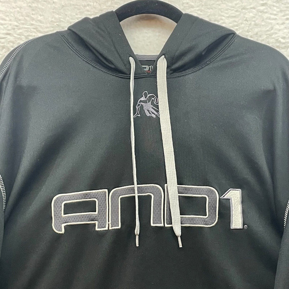 AND1 Hoodie Mens Extra Large Black Sweatshirt Basketball Spell Out Streetwear - Picture 4 of 12